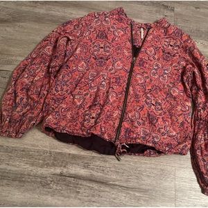 Free People paisley pink coral printed light weight jacket in size S